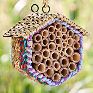 Handcrafted Hexagonal Bee & Bug Hotel – Fair Trade, Recycled Materials - Outdoor Garden Decoration - Eco-friendly gift for gardeners