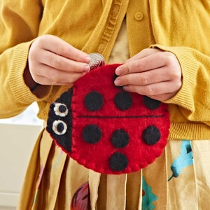 Monedero de fieltro con forma de mariquita, elaborado con lana merino, monederos divertidos y brillantes, monedero de fieltro hecho a mano, adecuado para niños y adultos