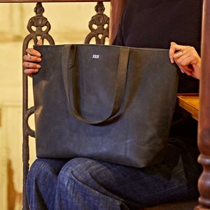 Personalised Black Buffalo Leather Tote Shopping Bag - Monogram/Initial Handbag - Tote Bag Alternative - For Men and Women