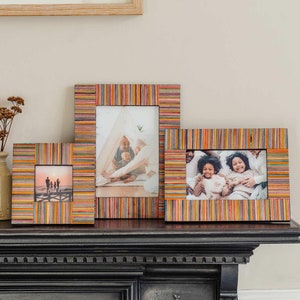 Dhari Multicoloured Stripe Papri Wood Photo Frame - 3x3 6x4 7x5 inch Picture - Handmade Frame - Sustainable Photo Frame - Colourful Frames