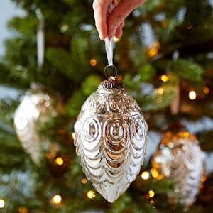Set Of Three Antique Effect Glass Oval Bauble - Holiday/Christmas Décor - Metallic Ornaments - Christmas Tree Decoration