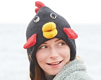 Handmade Chicken Woollen Animal Hat - Woolly Hat - Animal Hats For Kids - Knitted Women's Hats - Men's Wooly Hat - Wool Hat - Novelty Hat