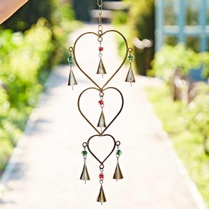 Recycled Iron Heart and Bells Wind Chime - Decorative Wall Hanging - Patio Hanging Bell - Home Wall Décor - Indoor & Outdoor Decoration
