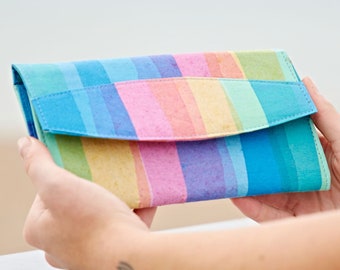 Recycled Plastic Rainbow Clutch Purse - Handmade Ladies Wallet - Vegan-Friendly Sustainably Sourced Card Holder - Billfold - Pocketbook