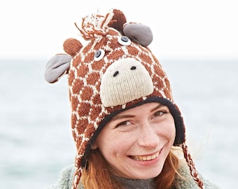 Handmade Giraffe Woollen Animal Hat - Woolly Hat - Animal Hats For Kids - Knitted Women's Hats - Men's Wooly Hat - Wool Hat - Novelty Hat