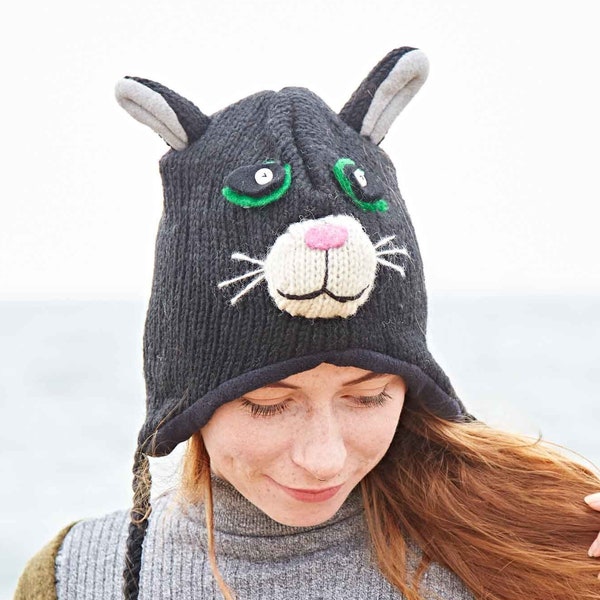 Handmade Crazy Cat Woollen Animal Hat - Woolly Hat - Animal Hats For Kids - Knitted Women's Hats - Men's Wooly Hat - Wool Hat - Novelty Hat