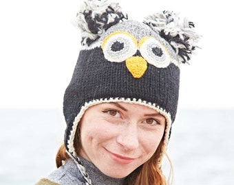 Bonnet animal en laine fait main hibou naturel - bonnet en laine - chapeaux animaux pour enfants - chapeaux tricotés pour femmes - bonnet en laine pour hommes - chapeau fantaisie