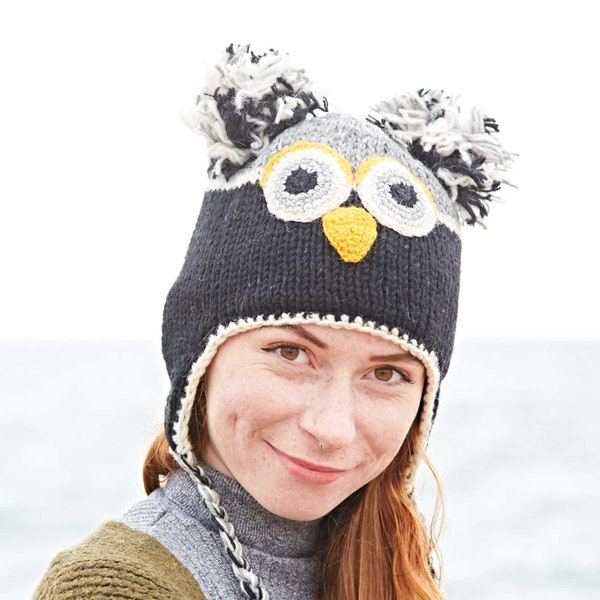 Bonnet animal en laine fait main hibou naturel - bonnet en laine - chapeaux animaux pour enfants - chapeaux tricotés pour femmes - bonnet en laine pour hommes - chapeau fantaisie