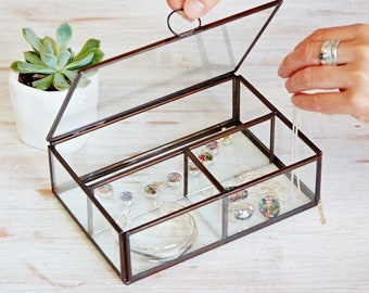 Glass Compartment Jewellery Box - Jewelry Box - Trinket Box - Ring Box - Keepsake Box - Glass Box - Memory Box - Valuables Storage