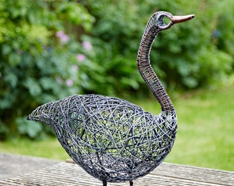 Handmade Duck Wire Garden Ornament - Outdoor Decoration - Metal Sculpture - Garden Accessory - Recycled Metal - For The Garden - Gardening