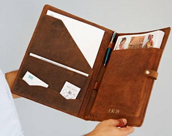 Carpeta de cartera de cuero de búfalo en apuros personalizada - Organizador - Carpeta A4 - Estuche de documentos - Organizador de cartera de negocios A4 personalizado