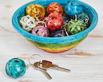 Recycled Newspaper Ball Keyring - Key Chain - Key Ring - Key Fob - Eco Friendly Gift - Sustainable Gift - Colourful Key Ring - Recycled Gift