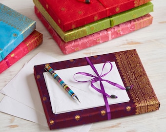 Handmade Sari Stationery Set: Recycled Cotton Paper, Fair Trade
