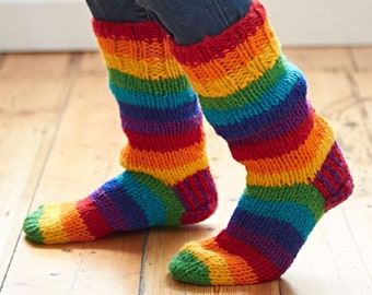 Calcetines de lana a rayas arco iris hechos a mano - Calcetines de lana de punto - 2 tamaños - 100% lana de comercio justo