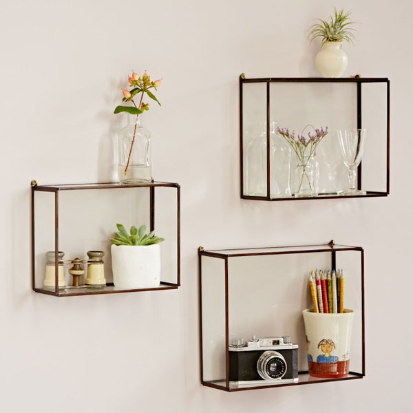 Hanging Glass Wall Shelf - Box Shelves - Glass Shelving - Rectangle Shelves - Wall Mounted Storage - Box Shelf - Decorative Shelf - Recycled