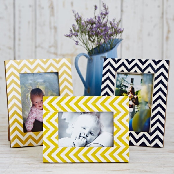 Chevron Photo Frame - 4x6 Picture Frame - 5x7 Photo Frame - Yellow Colourful Frame - Blue Frame - Sustainable 6x4 7x5 Inch Wedding Frames