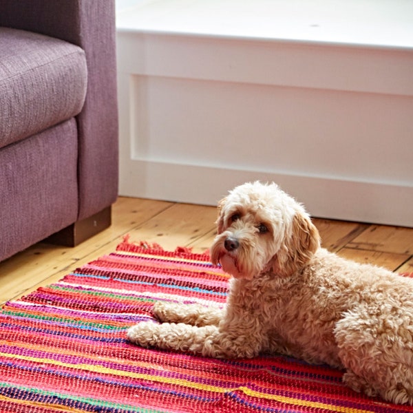 Handmade Recycled Cotton Rag Rug - Small Medium Large Runner Rugs - Multicoloured Door Mat - Hallway - Living Room - Bedroom Rugs - Carpet