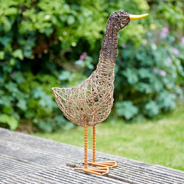 Handmade Curious Duck Wire Garden Ornament - Outdoor Decoration - Metal Sculpture - Garden Statue - Recycled Metal - For Garden - Gardening