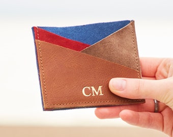 Personalised Leather and Suede Credit Card Holder - Card Wallet - Travel Card Case - Soft Card Case - Christmas Gift - Colourful Card Case