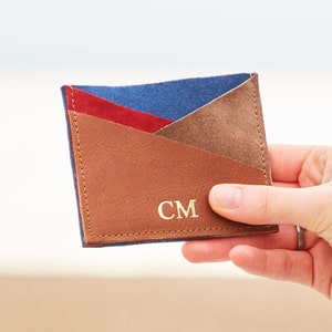 Gepersonaliseerde creditcardhouder van leer en suède - kaartportemonnee - reiskaartetui - zachte kaarthouder - kerstcadeau - kleurrijk kaartetui