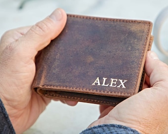 Personalised Handmade Buffalo Leather Wallet - Coin Wallet - Bi-Fold Wallet - Cash And Coin Holder - Personalized Gift for Him