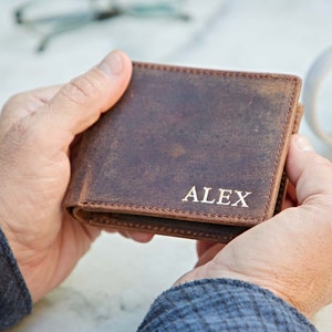 Personalised Handmade Buffalo Leather Wallet Coin Wallet Bi-Fold Wallet Cash And Coin Holder Personalized Gift for Him image 1