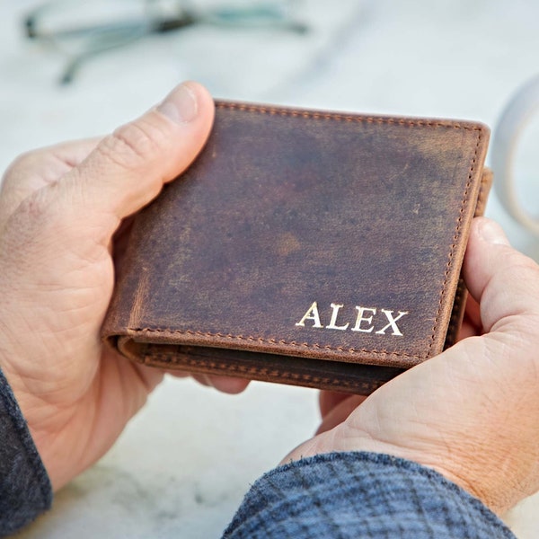 Personalised Handmade Buffalo Leather Wallet - Coin Wallet - Bi-Fold Wallet - Cash And Coin Holder - Personalized Gift for Him