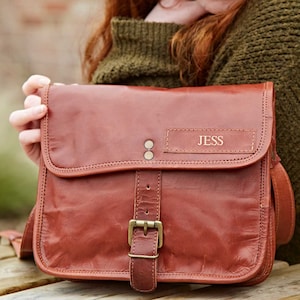 Reworked Personalised Brown Leather Shoulder Bag - Personalized Saddle Bag - Leather Handbag - Monogram Crossbody Bag