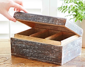Antique Effect Mango Wood Trinket Box - Jewellery Box - Trinket Box - Mango Wood Jewelry Box - Keepsake Memory Box - Valuables Box
