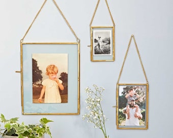 Glass And Metal Hanging Photo Frame - Picture Frame - Industrial Frame - Home Décor - Wall Hanging Frame - Gold Metal Frame - Wedding Frames