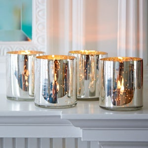 Set of Four Recycled Glass Tea Light Holder - Vintage Style Candle Holder - Rustic Metallic Tealight Holders - Antique Candle Holder