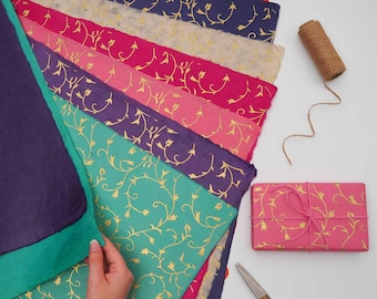 Papel de regalo Floral Lokta - Hecho a mano y de comercio justo - Origen responsable, respetuoso con el medio ambiente