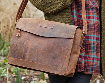 Reworked Personalised Buffalo Leather Executive Briefcase - Handmade Messenger Briefcase - Custom Shoulder Laptop Bag