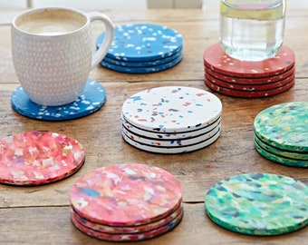 Set of 4 Recycled Plastic Round Coasters - Eco-Friendly - Sustainable Gifts - Drink Mat - New Home Gift - Tableware - Handmade Gift