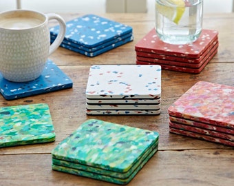 Set of 4 Recycled Plastic Square Coasters - Eco-Friendly - Sustainable Gifts - Drink Mat - New Home Gift - Tableware - Handmade Gift