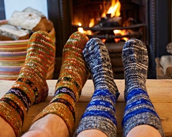 Fair Trade Hand Knitted Nepalese Stripy Woollen Socks - 5 Colours - Knitted Woolly Slipper Socks - 2 Sizes - 100% Wool