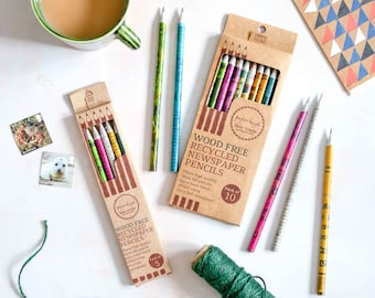 Recycled Newspaper Pencil Set - Set Of Pencils - Pencils In Box - Back To School Gift - Sustainable Gift - Eco-Friendly Pencils - No Wood