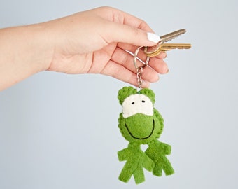 Felt Frog Keyring - Felt Key Fob - Frog Key Chain - Green Frog - Stocking Fillers - Frog Lover Gifts -  Animal Key Holder - Cute Frog
