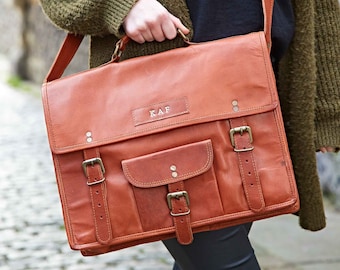 Überarbeitete personalisierte große Ledertasche im Vintage-Stil – handgefertigte Umhängetasche – Lederhandtasche – Laptop-Arbeits- oder Schultasche