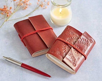 Mini Distressed or Embossed Leather Notebook - Pocket Journal Notebook