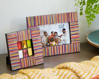 Multicoloured Mango Wood Photo Frames - 6x4 Photo Frames - 3x3 Photo Frame - Handmade Frame - Sustainable Photo Frame - Colourful Frames