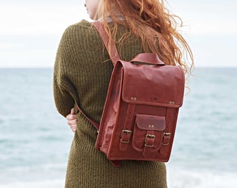 Personalised Brown Leather Satchel Style Rucksack - Custom Rucksack - Personalized Knapsack - Monogram Leather Bag - Back Pack For Women