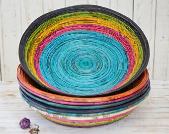 Journal recyclé Extra Large Bowl - Bol unique - Bols colorés - Bol fait main - Mode de vie durable - Grand bol décoratif - Panier