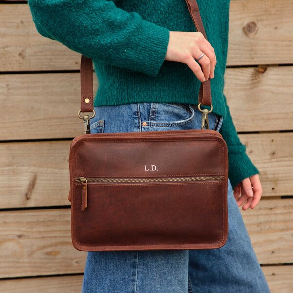 Personalised Leather Tablet Bag - Unisex - Wrist Strap Bag - Crossbody Bag - Galaxy Tablet Bag - iPad Bag - Essential Travel Bag