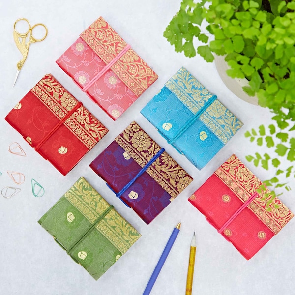 Sari Fabric Notebook - Pocket Sized Journal / Diary - Sari Fabric - Gift For Writers - Recycled Paper Notebook - Colourful Gift