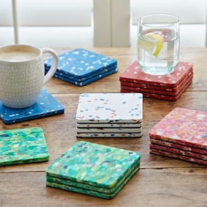 Set of 4 Recycled Plastic Square Coasters - Eco-Friendly - Sustainable Gifts - Drink Mat - New Home Gift - Tableware - Handmade Gift