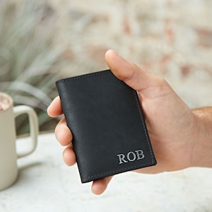 Personalised Black Buffalo Leather Credit Card Holder