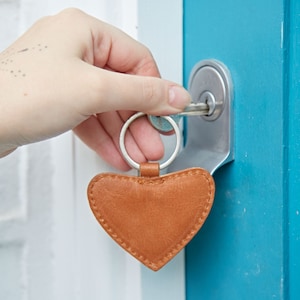 Leather Heart Keyring - Love Heart Key chain - Third Anniversary Keychain - Partner Love Heart Key Fob