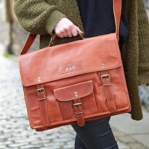 Bolso grande de cuero de estilo vintage personalizado y rediseñado - Bolso de hombro hecho a mano - Bolso de mano de cuero - Bolso para computadora portátil para el trabajo o la escuela