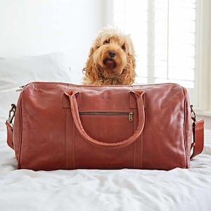 Personalised Leather Duffle Bag - Leather Holdall Bag - Overnight Bag For Women And Men - Small Leather Travel Bag - Weekender Bag
